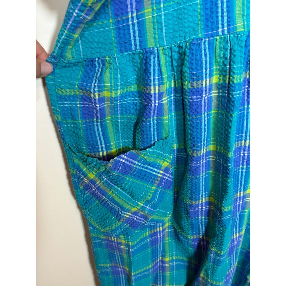 Lane Bryant Plaid Seersucker Maxi Dress Size 3X Teal 90s Butter Mom Maximalist - Picture 7 of 8